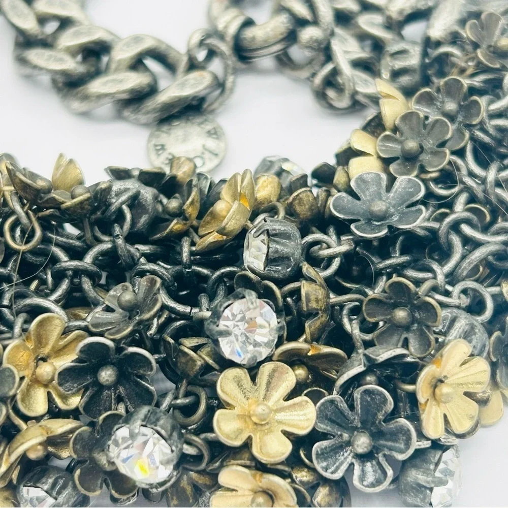 J. Crew Mixed Metal Flower Jeweled Mesh Necklace